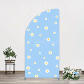 Aperturee - Aperturee Fresh Blue Spring Daisy Happy Birthday Half Moon Arch Backdrop